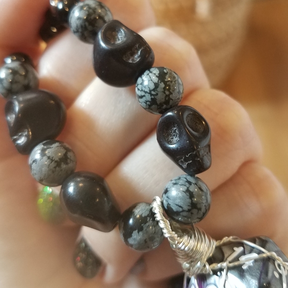 D20 Tourmaline Snowflake Obsidian Necklace - Picture 8 of 16
